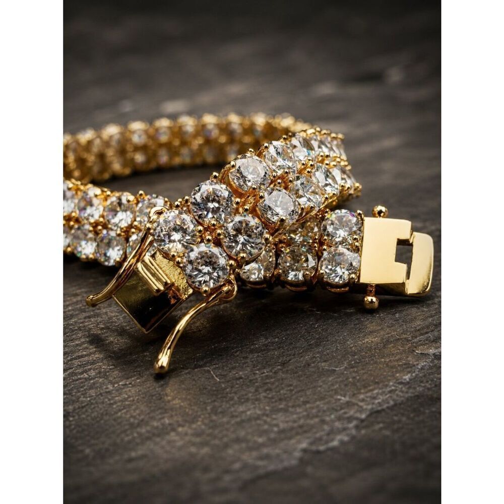 Gold Lab Simulated Diamond 2 Row Tennis Bracelet